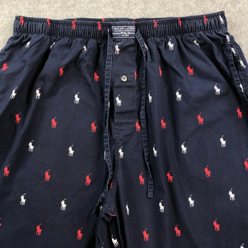 Polo Ralph Lauren Lounge Pants Mens L Straight Leg Navy Logo Pattern Sleepwear
